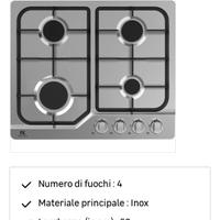 Piano cottura gas 4 fuochi