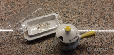 Formaggiera e portaburro in ceramica decorata