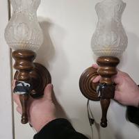 Coppia applique vintage legno e vetro