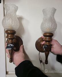 Coppia applique vintage legno e vetro