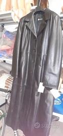 Cappotto lungo vintage invera pelle nera, tg 52