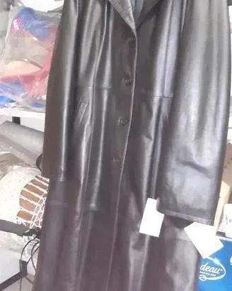Cappotto lungo vintage invera pelle nera, tg 52