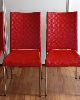 4 sedie rosse in pelle da tavola