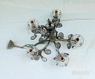 LAMPADARIO VINTAGE GOCCE DI VETRO A 5 BRACCIA