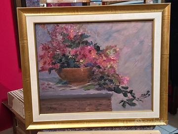quadro :" vaso di mirto rosso in fiore"