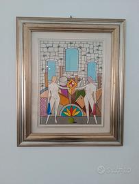 Quadro dipinto a olio geometrico/metafisico