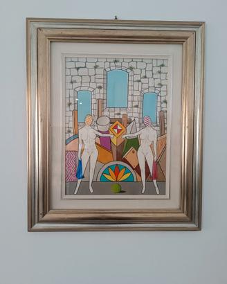 Quadro dipinto a olio geometrico/metafisico