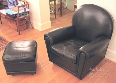 Poltrona pelle nera con pouf