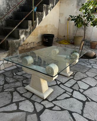 Tavolino in Pietra Leccese e Vetro