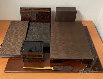 Set scrivania in Pelle e radica di noce