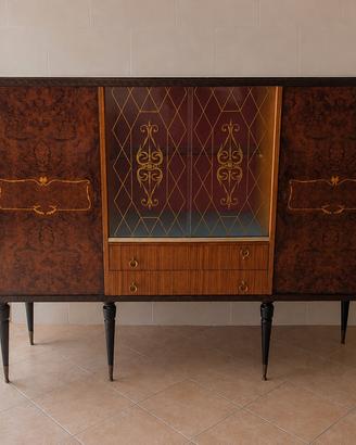 Credenza di antiquariato anni 40 in radica vetro