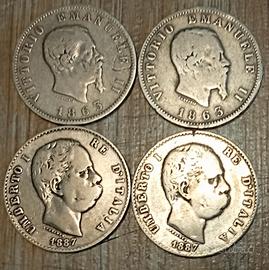 #1900 - 4 monete Regno d’Italia 1 Lira Argento