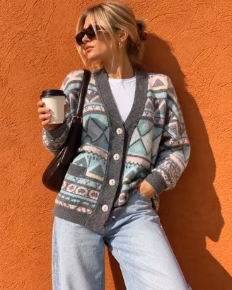 Cardigan Vintage Oversize Geometrico Multicolor