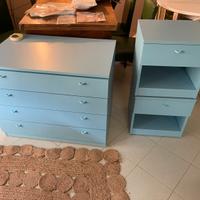 Trittico cassettiera azzurra, comodini azzurro