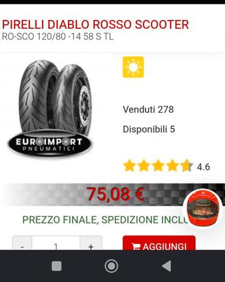 Pneumatico scooter Pirelli Diablo Rosso120x80x14"