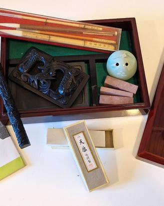 Set calligrafia coreano vintage in cofanetto legno