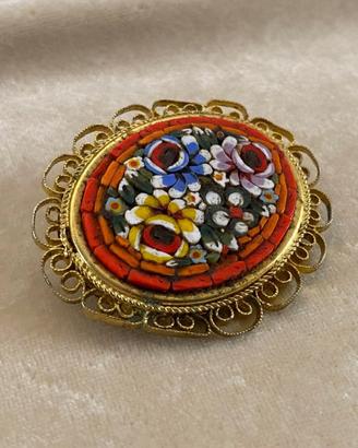 Spilla vintage micromosaico floreale anni 60