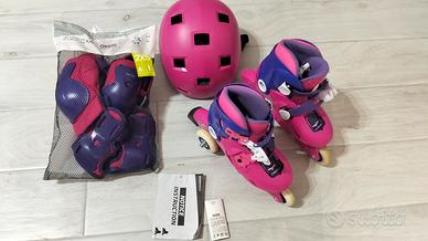 Pattini Oxelo rosa +casco+protezioni bambina