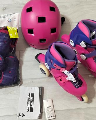 Pattini Oxelo rosa +casco+protezioni bambina