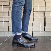 Scarpe Doppia Fibbia Monk Strap Uomo Pelle Nero