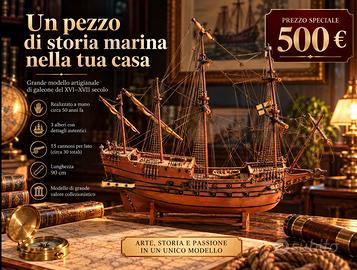 Grande veliero galeone artigianale in legno – 90 c