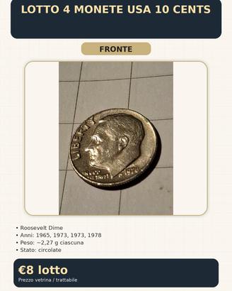 LOTTO 4 MONETE USA 10 CENTS