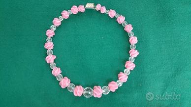 Collana girocollo in quarzo rosa peso gr. 110 nuov