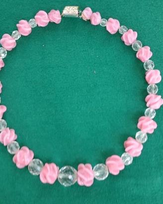 Collana girocollo in quarzo rosa peso gr. 110 nuov