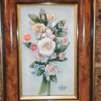 Quadro Vintag Con Fascio Di Fiori Capodimonte Corn