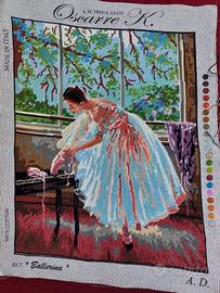 Quadro ricamato a mano con tecnica mezzo punto