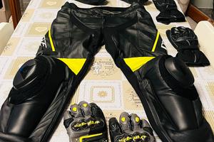 Dainese Pelle Pantalone Guanti Nero/Giallo Fluo
