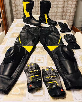 Dainese Pelle Pantalone Guanti Nero/Giallo Fluo