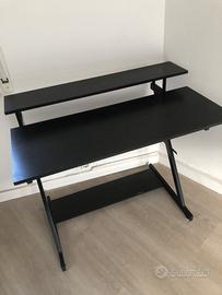 Scrivania Computer 120cm Nera con Alzata Monitor -