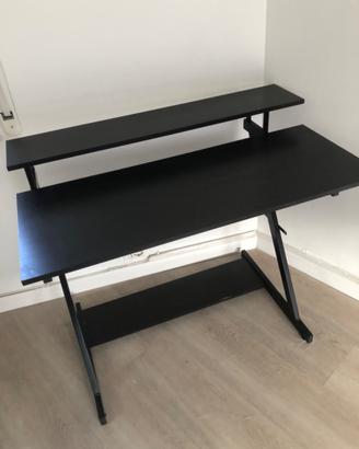 Scrivania Computer 120cm Nera con Alzata Monitor -