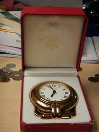 Orologio sveglia Cartier, placcato oro, movimento