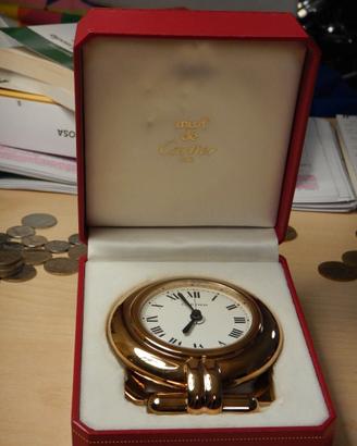 Orologio sveglia Cartier, placcato oro, movimento