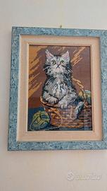 Quadro gatto ricamato a mano