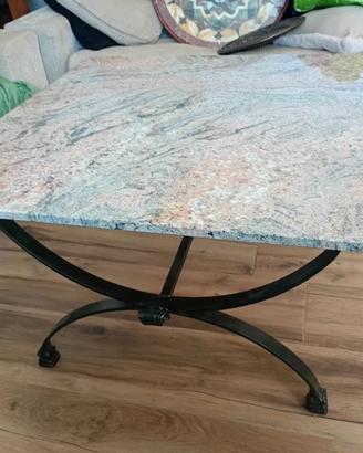 Splendido tavolino in acciaio e granito 90x90x54cm