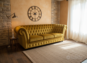 Divano 3 posti Chesterfield Imperial Velluto Oro