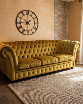 Divano 3 posti Chesterfield Imperial Velluto Oro