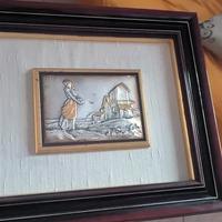 Quadro in rilievo – Donna con cesto e casa rurale
