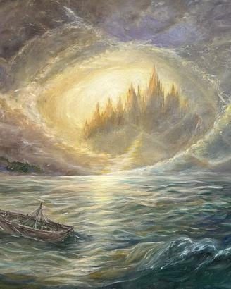 Quadro originale 60x80,, “Where the Light Calls”