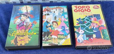 3 VHS cart.anim.rari RobinHood,Pinocchio,Topogigio