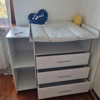 Mobile fasciatoio bianco 3 cassetti e due mensole