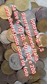 kg 1,5 monete lire Italia da 5,10,20,50,100 e 200.