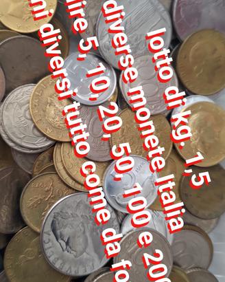 kg 1,5 monete lire Italia da 5,10,20,50,100 e 200.