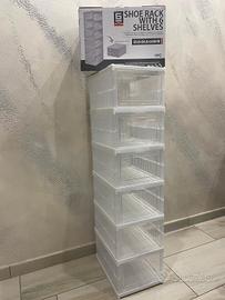 Shoe rack verticale, 6 ripiani, porta scarpe, tras