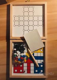 Gioco da tavolo in legno da viaggio dama tria