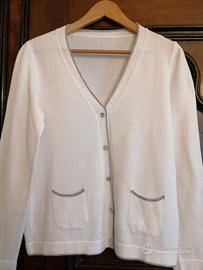 Golfino donna in cotone bianco e argento