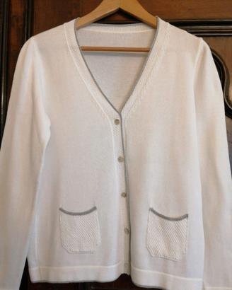 Golfino donna in cotone bianco e argento